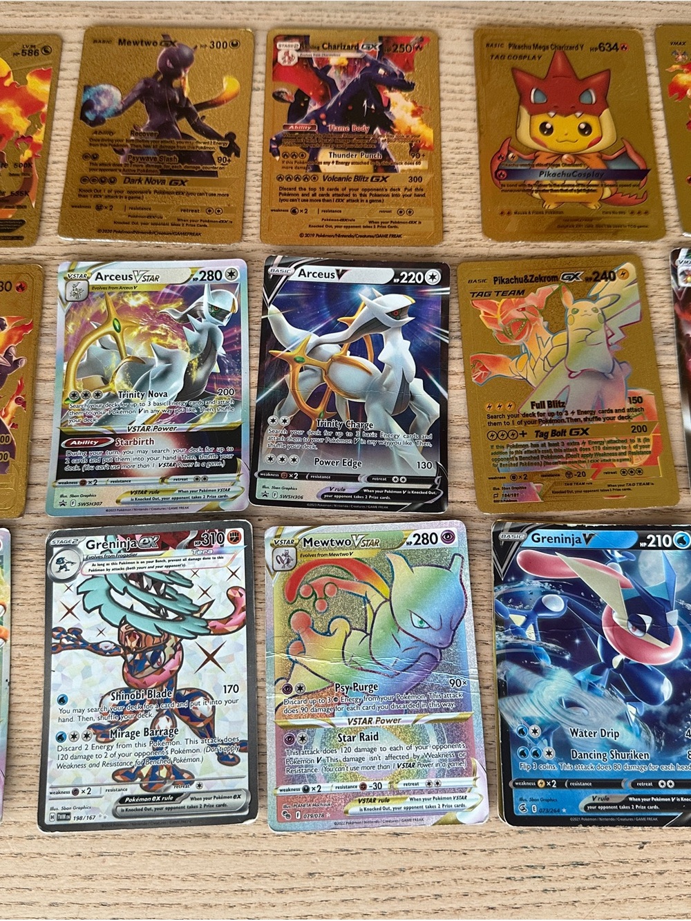 Pokemon Holo Trading Cards - Gold, Blue, Purple, Pink